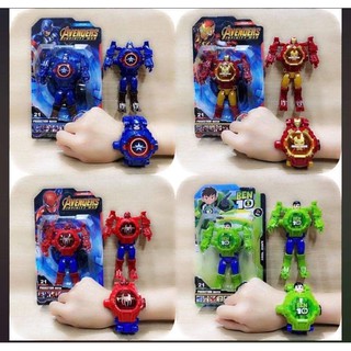 นาฬิกาหุ่นยนต์แปลงร่างได้ ฉายภาพในที่มืดได้ สไปเดอร์แมน เบนเทน ไอรอนแมน