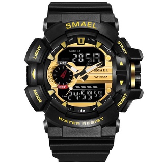 SMAEL Yellow Sport Watches Dual Time LED Digital Watch Quartz Analog-Digital1436 Mens Wristwatches Military Men Watches