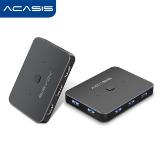 Acasis สวิตช์ USB HDMI KVM 2 In 1 Out 4K60Hz HDMI Switcher และ Extended 4 พอร์ต USB3.0 Hub กล่องแชร์แมนนวล พร้อมสาย USB HDMI 2.0 สําหรับคอมพิวเตอร์ PC แล็ปท็อป มอนิเตอร์