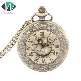 Antique Vintage Roman Number Quartz Pocket Watch Round Case Pendant Necklace Chain Clock Gifts