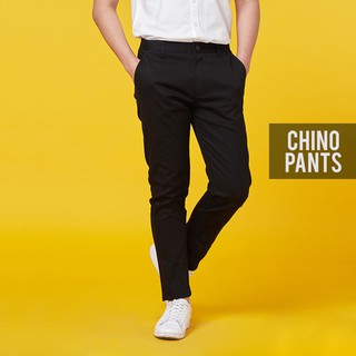 ภาพหน้าปกสินค้ากางเกงขายาวชิโน่ ผ้ายืด ทรงกระบอกเล็ก (Slim-fit) สีดำ by Normal Boy ที่เกี่ยวข้อง