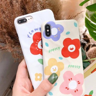 XSmax iPhone case เคสนิ่ม เนื้อซิลิโคน for iPhone X XS MAX XR  7+ 8PLUS full cover case flowerพื้นขาว/ครีม