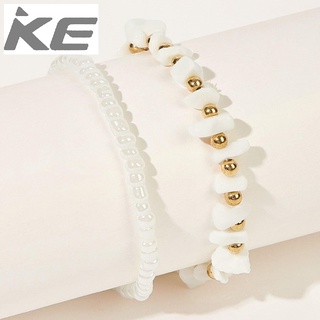 Simple and fresh foot accessories White gravel double-anklet Small gold beaded beaded multi-a