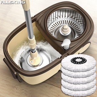 Allsking ชุดถังปั่น ชุดถังปั่นม๊อบ ไม้ถูพื้น Spin mop ถังปั่นถูพื้น อุปกรณ์ถูพื้น ผ้าม็อบไมโครไฟเบอร์