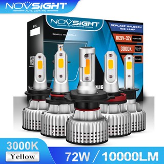 NOVSIGHT N12Y หลอดไฟหน้ารถยนต์ H4 H7 H1 H11 H3 Led 9005 9006 3000K แสงสีเหลือง 10000Lm 72W Hb3 High Power Kit Ip68