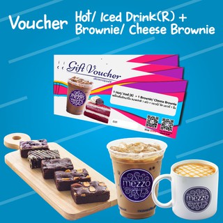 สินค้า [Physical Voucher] Mezzo Hot/Iced Drink(R)+Brownie/Cheese Brownie 3 per set