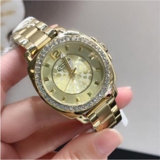 (ผ่อน0%) นาฬิกา COACH Mini Boyfriend Gold Tone Bracelet Watch 14501700 สายสแตนเลส สีทอง หน้าปัด ล้อมคริสตัล 34 มม.