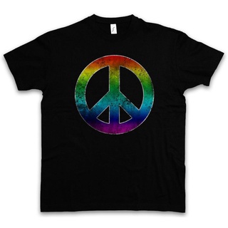 ♘☍۞Rainbow Peace Symbol Sign Logo Frieden Regenbogen Hippie 60S Cultur Goao Neck Streetwear Tees MenS T-Shirt