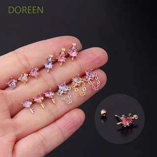 สินค้า Doreen ต่างหูสตั๊ดจี้รูปหัวใจประดับเพชรพลอยเทียมเครื่องประดับสตรี