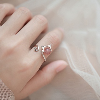 แหวนคริสตัลแมวพรีเมี่ยมเปิดแหวนแฟชั่นเกาหลีแหวนสุภาพสตรีหวาน