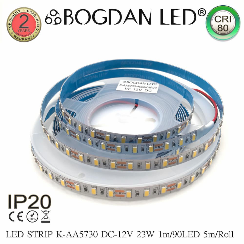 led-strip-k-aa5730-90-4000k-dc-12v-23w-1m-ip20-ยี่ห้อbogdan-led-แอลอีดีไฟเส้นสำหรับตกแต่ง-450led-5m-115w-5m-grade-a