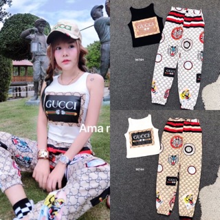 Set 2 ชิ้น เสื้อกล้ามสกรีนลาย+กางเกงขาจั๊ม TW9674