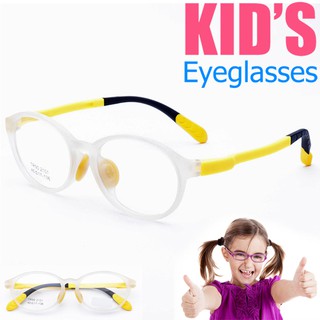 KOREA แว่นตาแฟชั่นเด็ก แว่นตาเด็ก รุ่น 2101 C-5 กรอบใสขาเหลือง ขาข้อต่อ วัสดุ TR-90 (สำหรับตัดเลนส์) เบาสวมไส่สบาย