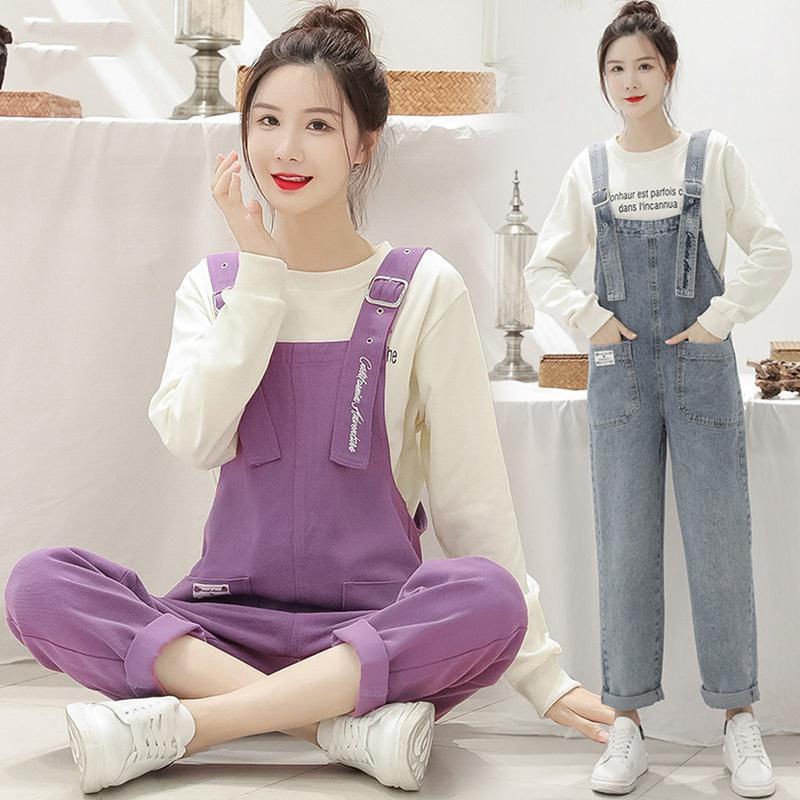 เอี๊ยมยีนส์ขายาว-สุทธิสีแดงฤดูใบไม้ร่วง-2020-ยอดนิยมรุ่นเกาหลีหลวมเล็ก-ๆ-น้อย-ๆ-สีม่วงยีนส์เอี๊ยมขากว้างสูทหญิงสไตล์ตะวั