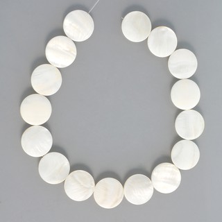 เปลือกหอยแท้ (mother-of-pearl) เม็ดกลมแบน (Flat Round) 25 mm. - (LZ-0392 สีขาว)