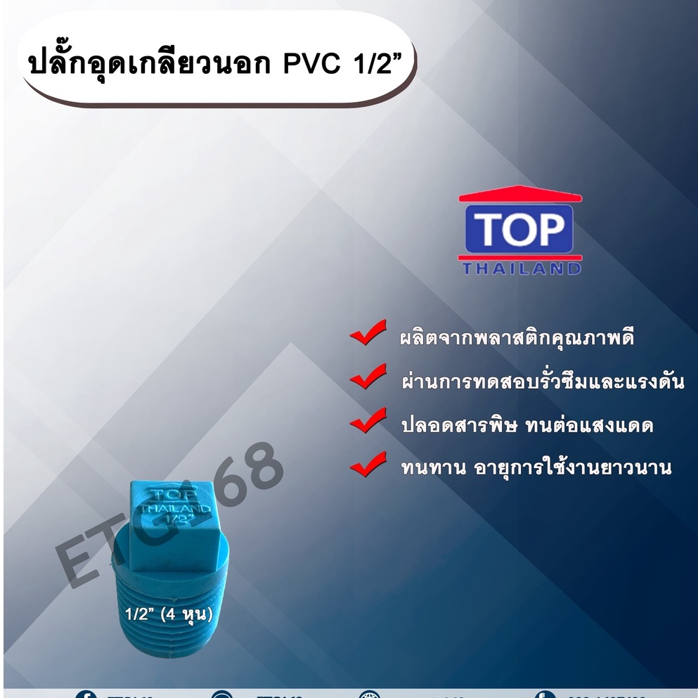 ปลั๊กอุดเกลียวนอก-pvc-1-2-4หุน-ครึ่งนิ้ว-ที่อุดเกลียวนอกครึ่งนิ้ว-อุดประปา-ปลั๊กอุดประปา-ปลั๊กอุดพีวีซี-ข้อต่อเกลียว