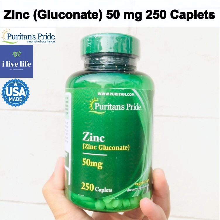 ซิงค์กลูโคเนต Zinc (Gluconate) 50 mg 250 Caplets Puritan’s Pride