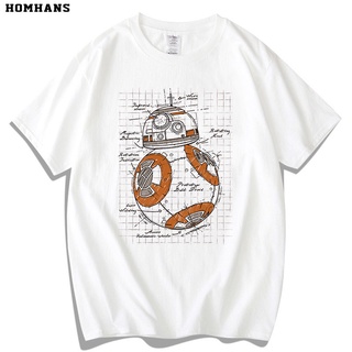 เสื้อยืดโอเวอร์ไซส์สีแดงเกาหลีผ้าฝ้ายคอกลมแขนสั้นเสื้อยืดชาย Geek GEEK Otaku Star Wars อุปกรณ์ต่อพ่วงหุ่นยนต์ BB8 Clothe