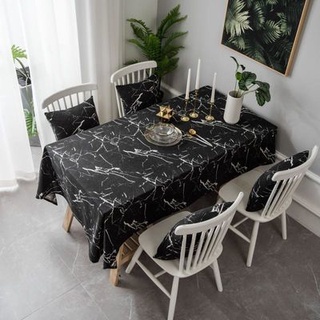 ผ้าปูโต๊ะ 🔴 สไตล์โมเดิร์นและเรียบง่าย / ขาวดำ / หินอ่อน / ผ้าฝ้ายพิมพ์ลายกันฝุ่น