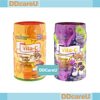 Vita-C ไวต้า ซี วิตามินซี 25 มก. รสส้ม/ องุ่น กระปุกละ 1000 เม็ด T.man ทีแมน