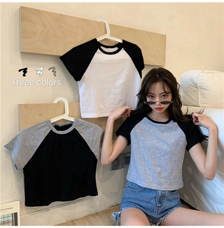 เสื้อครอปท็อป แขนสั้น เอวสูง ลําลอง สําหรับผู้หญิง