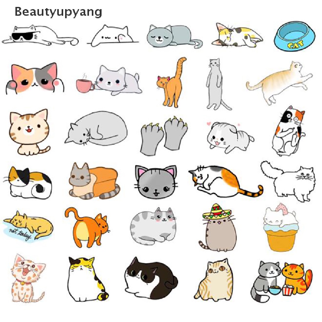 beautyupyang-สติกเกอร์-ลายการ์ตูนแมวน่ารัก-กันน้ํา-สําหรับติดตกแต่งคอมพิวเตอร์-โน้ตบุ๊ก-แก้วน้ํา-50-ชิ้น-ต่อถุง