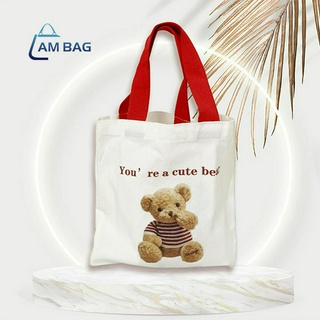 Am Bag กระเป๋าถือ cloth bag กระเป๋าผ้า สไตล์เกาหลี แฟชั่นน่ารัก สกรีนลาย Bear 🧸