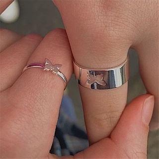 ชุดแหวนคู่ รูปผีเสื้อ แบบรูกลวง สไตล์พังก์ สร้างสรรค์ 2 ชิ้น
