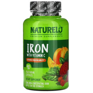 พร้อมส่ง‼️นำเข้าจากอเมริกา🇺🇸NATURELO, Iron with Vitamin C, 90 Vegetarian Capsules