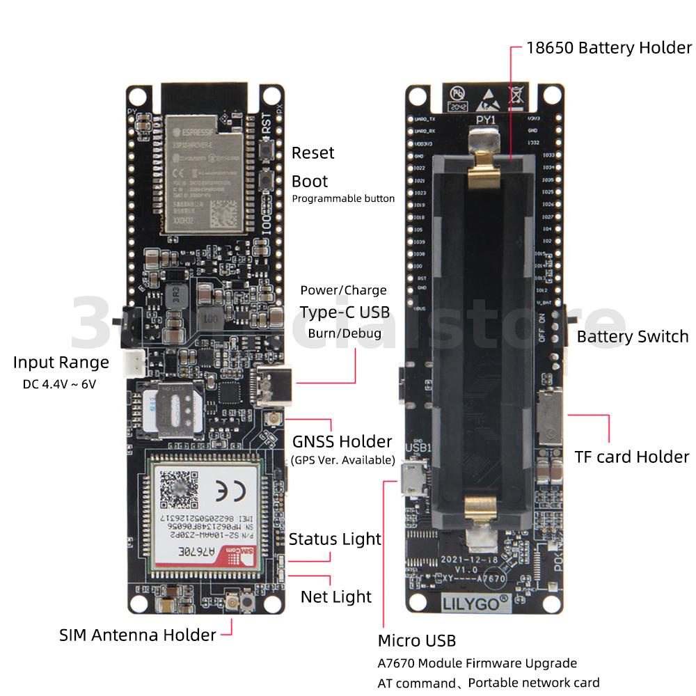 lilygo-ttgo-t-sim-a7670e-r2-โมดูลชิปไร้สาย-esp32-4g-lte-cat1-mcu32-รองรับ-gsm-gprs-edge