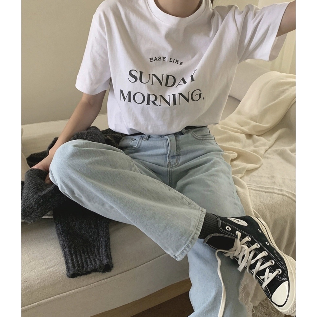 แจกโค๊ดลด-20บ-เสื้อยืด-sunday-morning-ขนาดอก40-ยาว26-ใส่สบายสไตล์-minimal-เนื้อผ้าcotton-100-นิ่ม-ใส่สบายมากก