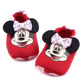 รองเท้าแบบนุ่มผ้าฝ้ายป้องกันการลื่นพิมพ์ลาย Minnie Mouse สําหรับเด็กทารก