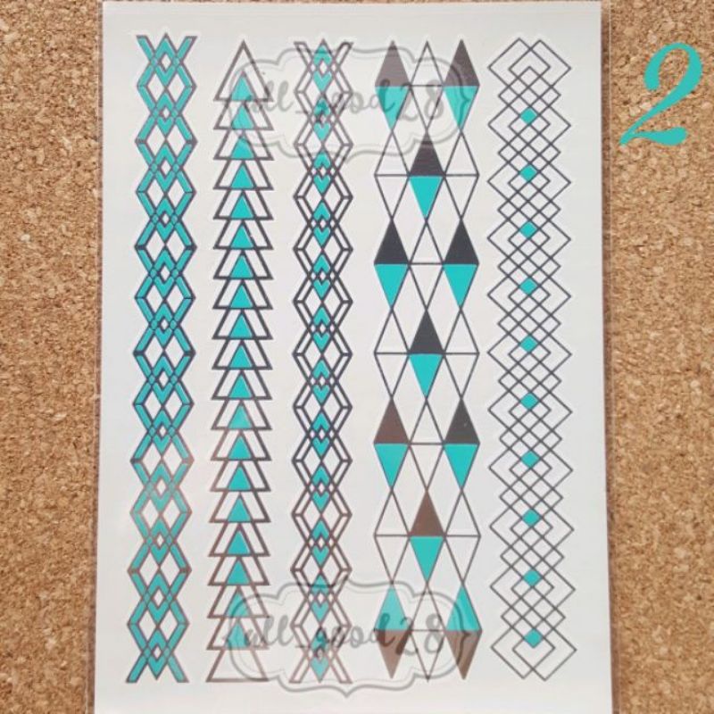 พร้อมส่ง-แทททูสติกเกอร์-สีทองเงินโทนฟ้า-gold-foil-tattoo-sticker