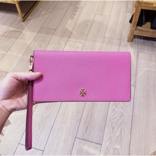 🎀 (สด-ผ่อน) กระเป๋าสตางค์ สีชมพู 80314 Tory Burch Emerson color block slim wristlet envelope wallet