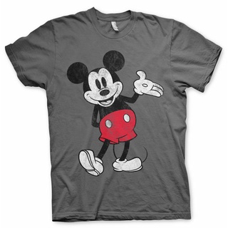 เสื้อยืดผ้าฝ้ายเสื้อยืด พิมพ์ลาย Mickey Mouse Kick Clic แฟชั่นฤดูร้อน สําหรับผู้ชาย สีเทาL XL  XXL 3XL