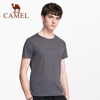 CAMEL เสื้อยืดลําลองสําหรับผู้ชายแขนสั้นคอกลมพิมพ์ลายS-5XL