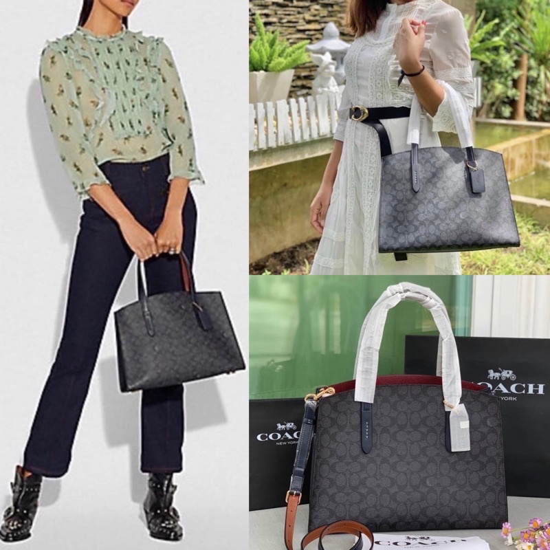 สด-ผ่อน-กระเป๋าสะพาย-14-นิ้ว-chrcoal-midnight-navy-coach-31210-มีถุงผ้า-coach-charlie-carryall-in-signature-canvas