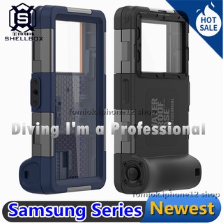 [SHELLBOX] 2023 NEW Upgrade Summer Swimming Professional Diving Phone Case For Samsung Note 20/10/9/8 S23 S22 S21 S20 Ultra S10 S9 S8 Plus A14 A13 A23 A53 A33 A73 A52S A04S Casing 15M Underwater Super Waterproof Depth Cover for Galaxy S21FE S20FE S10 Lite