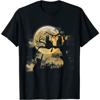 เสื้อยืดโอเวอร์ไซส์เสื้อยืด ผ้าฝ้าย พิมพ์ลายแมว Spooky Ca Halloween Cemetery สไตล์คลาสสิก แฟชั่นสําหรับผู้หญิงS-3XL