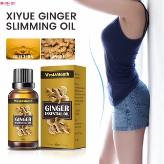 West Month 30Ml Ginger Slimming Oil น้ำมันนวดลดหน้าท้องน้ำมันเผาผลาญไขมันดีท็อกซ์เพื่อสุขภาพน้ำมันหอมระเหยบรรเทาความเครียดช่วยเพิ่มผิวบำรุงผิว