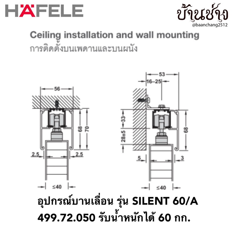 hafele-อุปกรณ์บานเลื่อน-รุ่น-silent-60-a-499-72-050-ลูกล้อบานเลื่อน