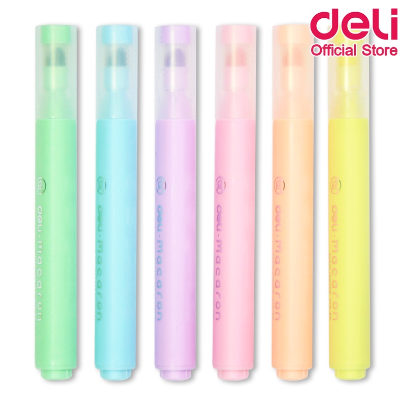 deli-u12-6c-highlighter-pastel-ปากกาไฮไลท์สีพาสเทล-ขนาด-1-4mm-สุดน่ารัก-แพ็ค-6-แท่ง-6-สี-เครื่องเขียน-ปากกาเน้นข้อความ-ไฮไลท์