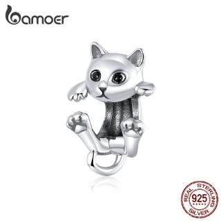 BAMOER Cute Cat Charm Fit For Original Bangle Diy 925 Silver