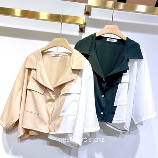 “Crop 2tone” ครอปเชิ้ตทูโทน เสื้อพลัสไซต์ เสื้ออก50นิ้ว