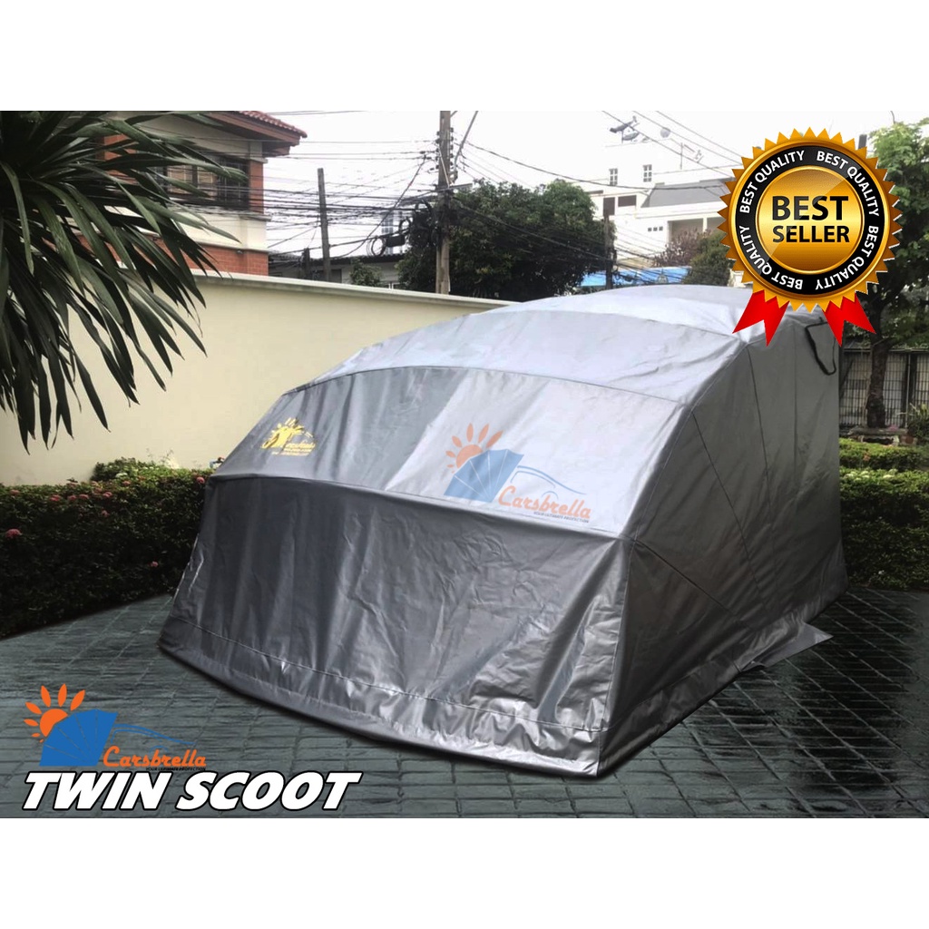 เต็นท์จอดรถมอเตอร์ไซค์สำเร็จรูป-carsbrella-รุ่น-twin-scoot-จอดได้-2-คัน-ปกป้องฝุ่นและสิ่งสกปรกทุกชนิด