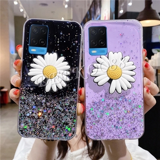 2021 New เคสโทรศัพท์ OPPO A54 4G Casing Fashion Bling Glitter Star Transparent with Daisy Folding Stand Holder Softcase Back Cover เคส OPPOA54 4G Case