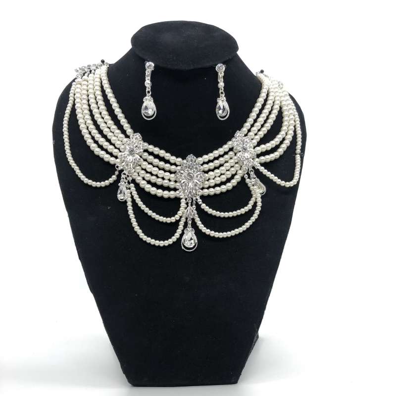 vintage-jewelry-สร้อยคอไข่มุกฝ่ายเจ้าสาวย้อนยุคมุกเทียมเพชรต่างหูสร้อยคอชุดpearl-necklace-set