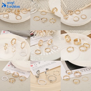 ภาพย่อรูปภาพสินค้าแรกของ5Pcs/Set Fashion Luxury Pearl Butterfly Ring Set Snake Heart-shaped Gold Rings Women Jewelry Accessories Gift