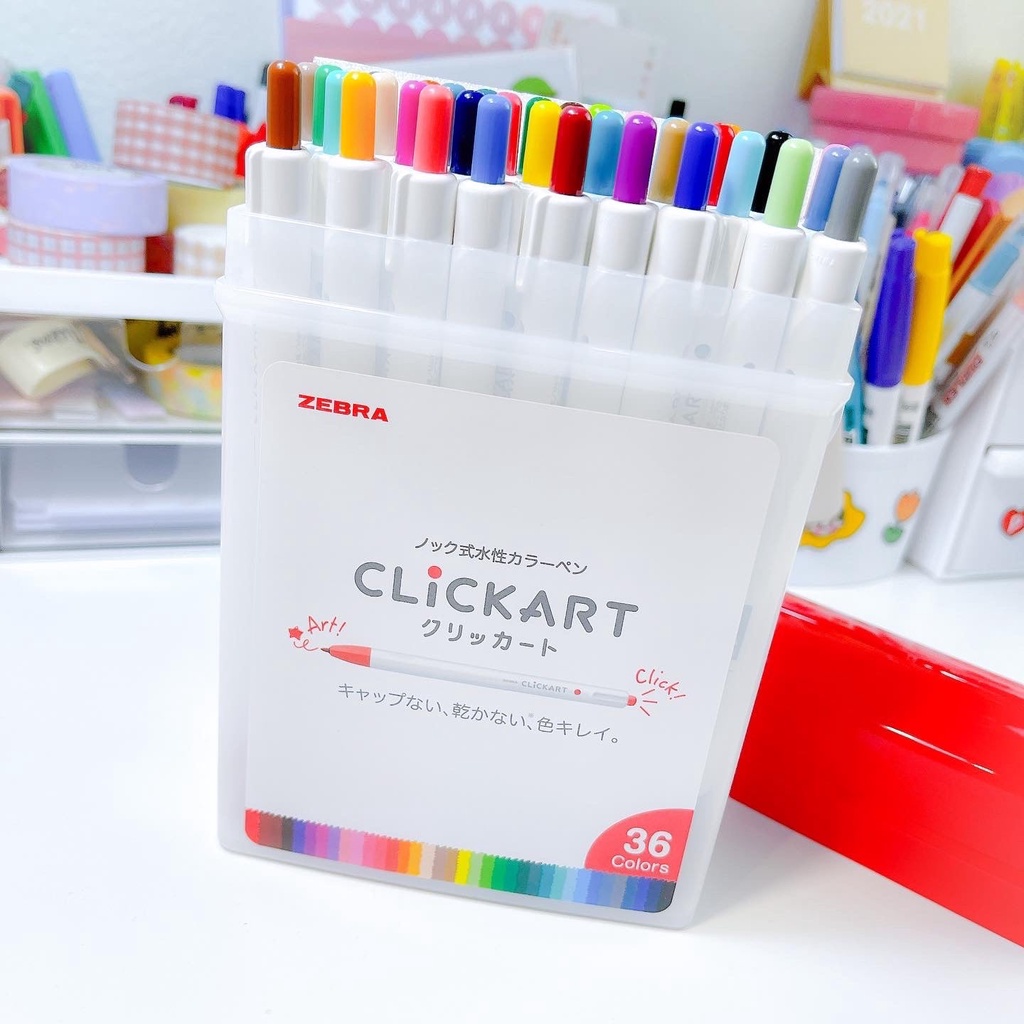 zebra-clickart-set-36c-ปากกาเมจิก-มาร์คเกอร์-สีสันสดใส-ปากกาเมจิกแบบกด-กันน้ำ-สุดสะดวก