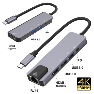 ฮับ ​​USB Type-C เอาต์พุต USB-C เป็น HDMI ตัวแปลงมัลติฟังก์ชั่น พอร์ต Gigabit Ethernet 4-in-1/5-in-1 Hub